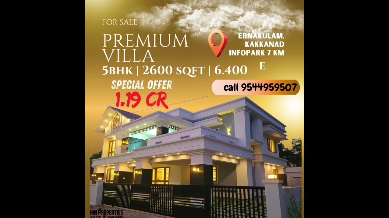 Premium Villa for sale kochi ernakulam 5 bhk 6.40 cent 4 Car parking