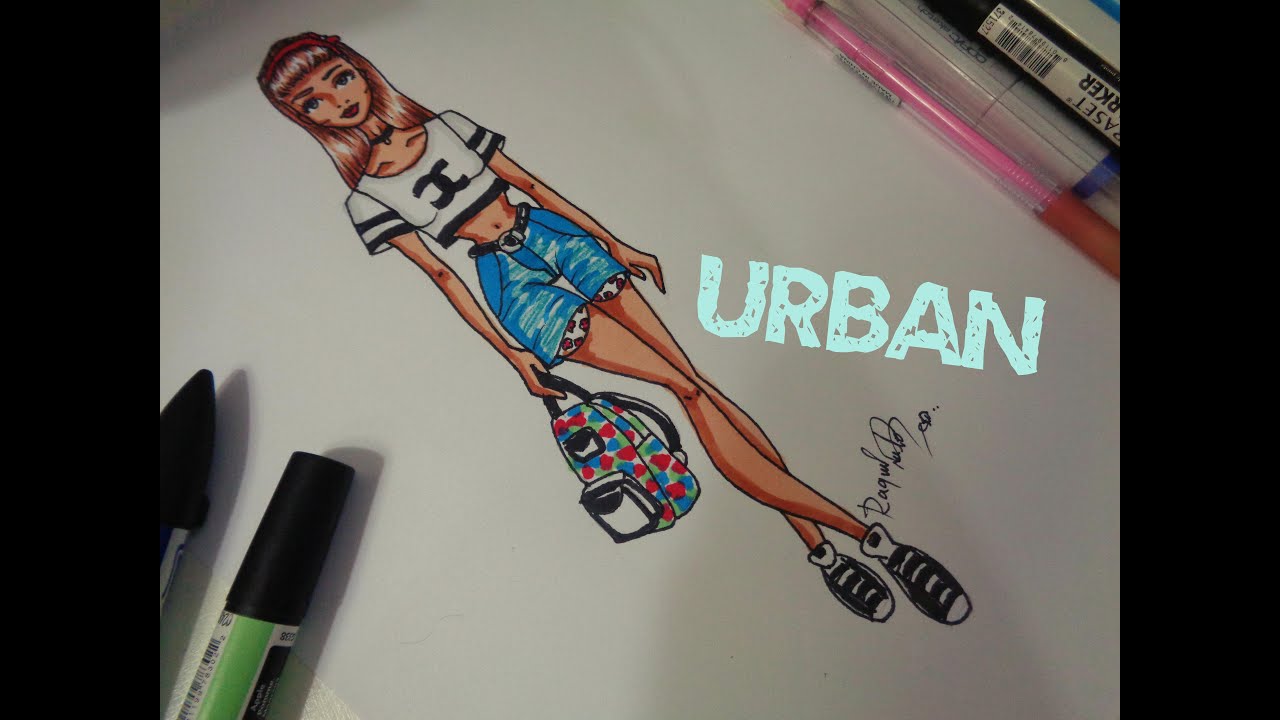 Desenho de Moda - Look Urbano - Shorts Jeans