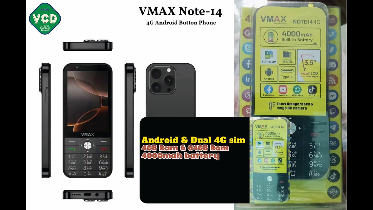 Vmax Note14 Android 4G button phone #4gphone  #buttonphone  #featurephone  #unboxing