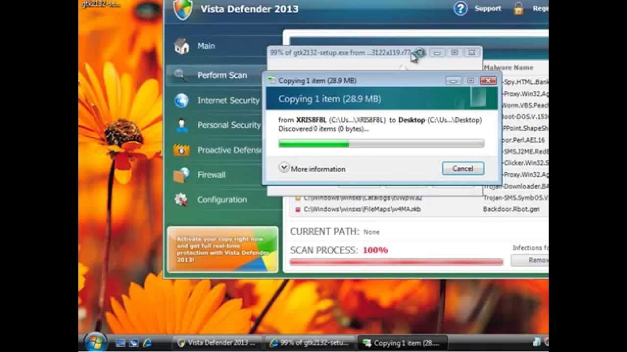 Vista Defender 2013 virus removal video
