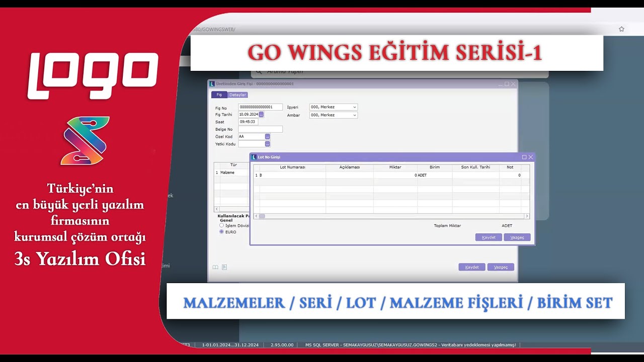 Logo Go Wings Eğitimi -1 / Malzeme (Stok), Seri, Lot, Malzeme Fişleri, Birim Set, Alış-Satış Fiyatı