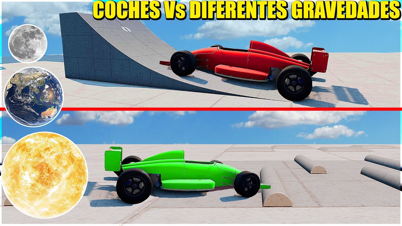 En Qué PLANETA Saltarías más Lejos en Rampas y Baches? (TIERRA, SOL y LUNA) - BEAMNG.DRIVE