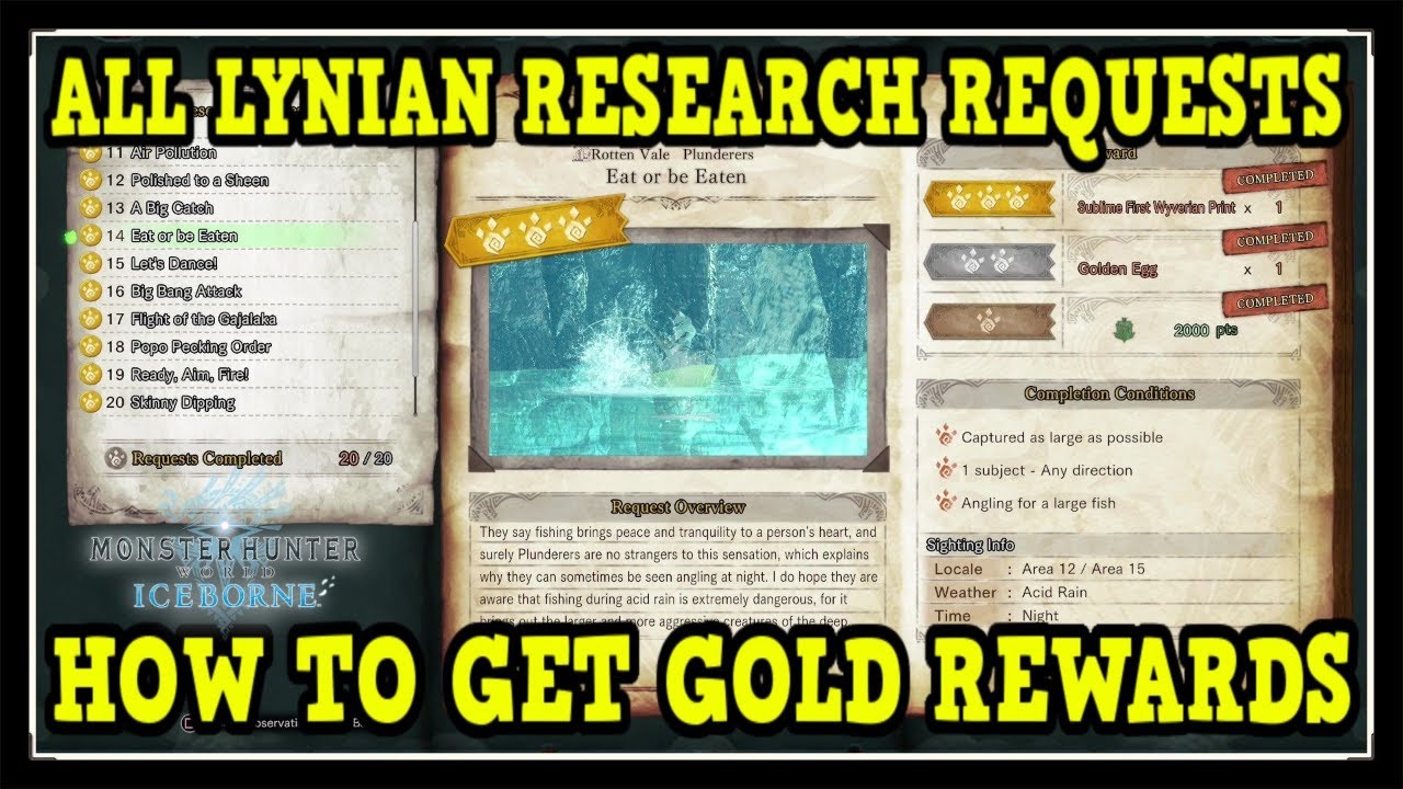 MHW Iceborne: все запросы исследователей Линиан с 3 ⭐ золотыми наградами (руководство по трофею в...