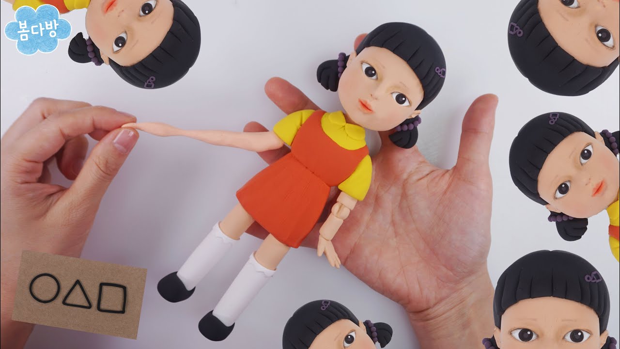 Сделать игру с кальмарами Younghee кукла с глиной _ Mugunghwa цветы цветы