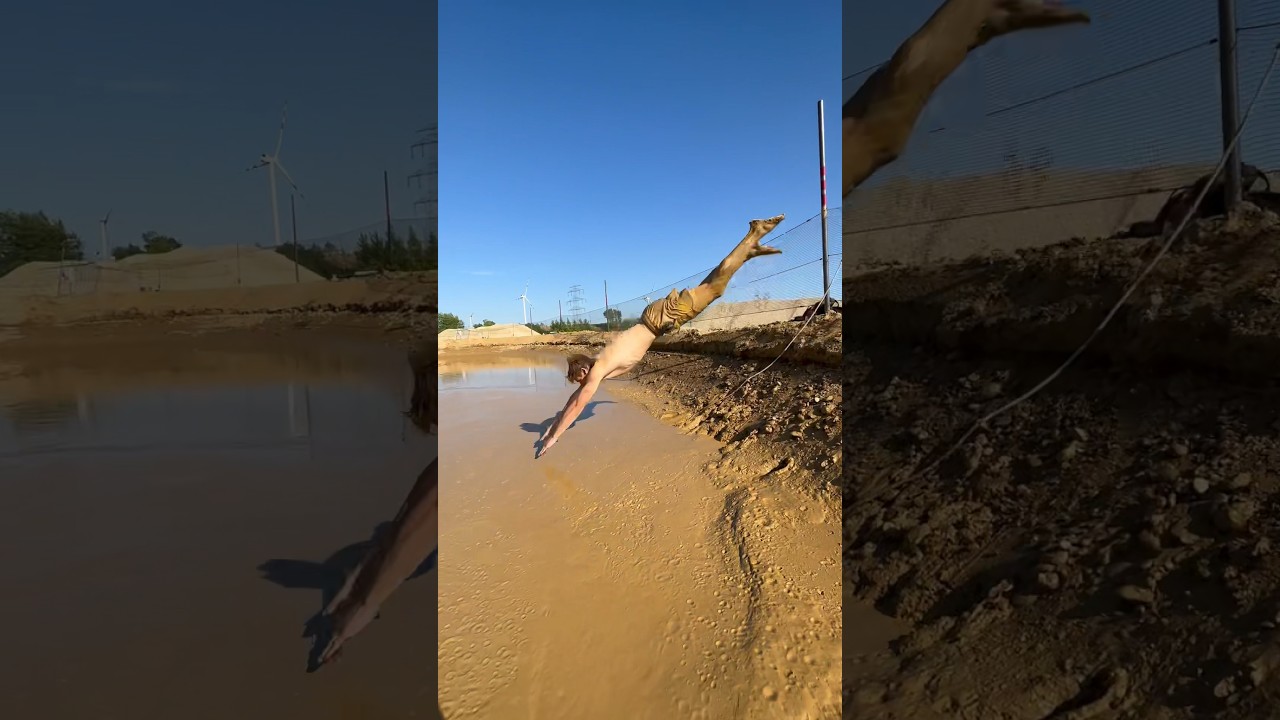 Splash dives into Mud 😂 #stunt #funnyvideos #waterjump