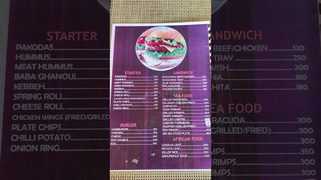 Freetown, Sierra Leone: Roy's Restaurant Full Menu