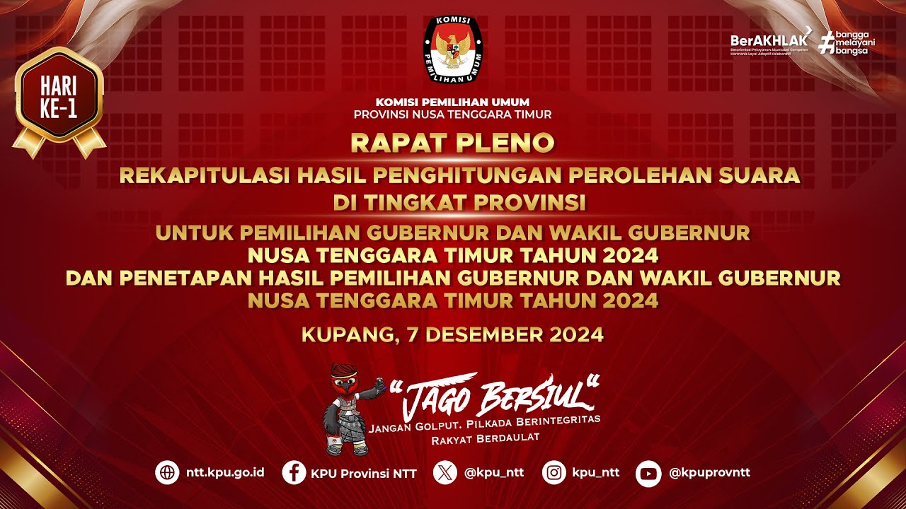 HARI KE - 1 RAPAT PLENO REKAPITULASI HASIL PENGHITUNGAN PEROLEHAN SUARA DI TINGKAT PROVINSI