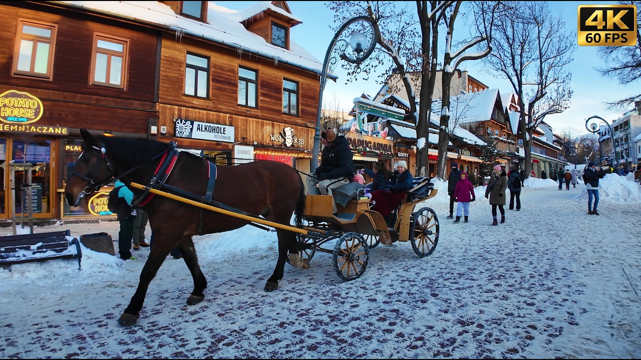 Snowy Winter in Zakopane, Poland ❄️ Cozy Streets, Wooden Houses & Mountain Views | 4K Walk
