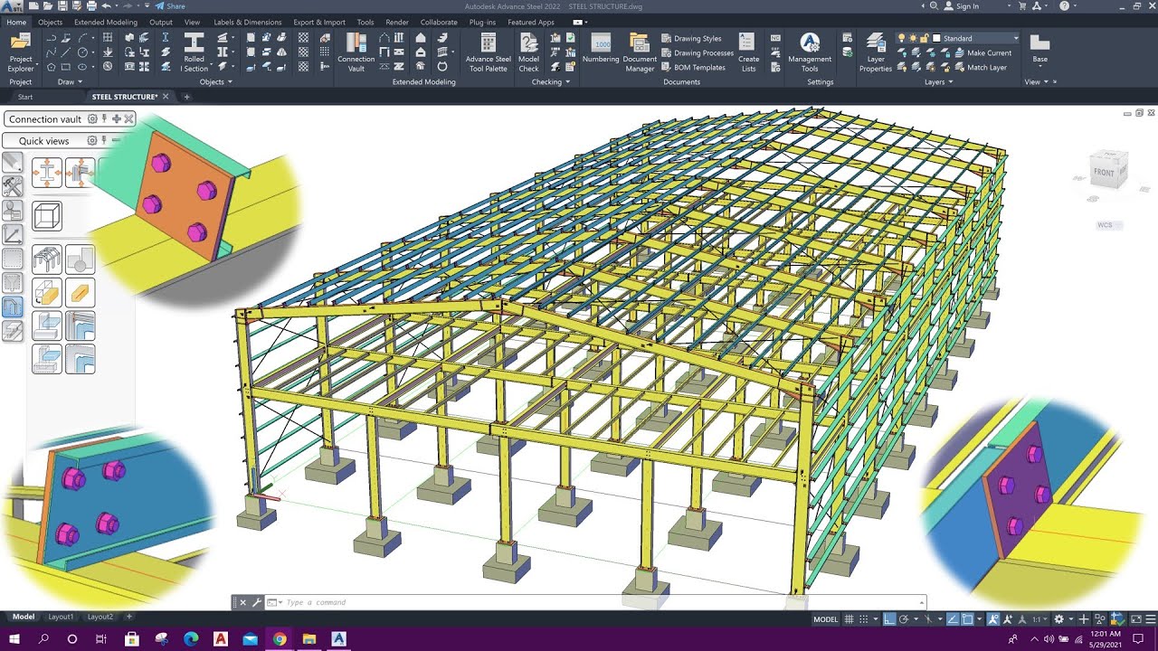 ADVANCE STEEL | MODELING STEEL STRUCTURE | Part-3 | Multiple Purlins | Multiple Purlin Connection