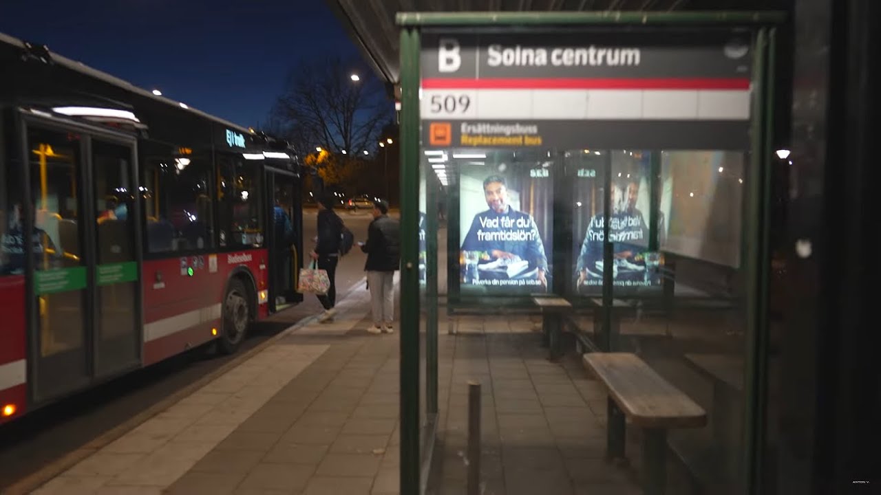 Sweden, Stockholm, bus 509 night ride from Solna Centrum to Kungshamra + short walk