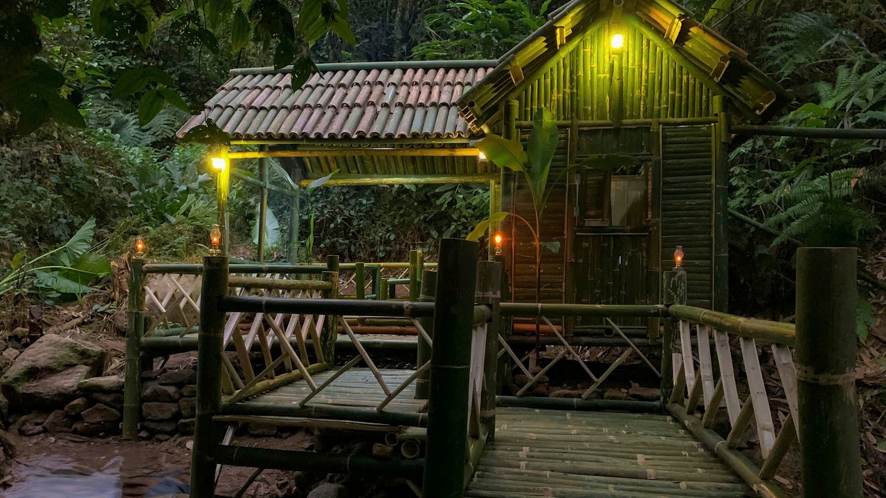 Building a bamboo house alone in the forest, self-sufficient life