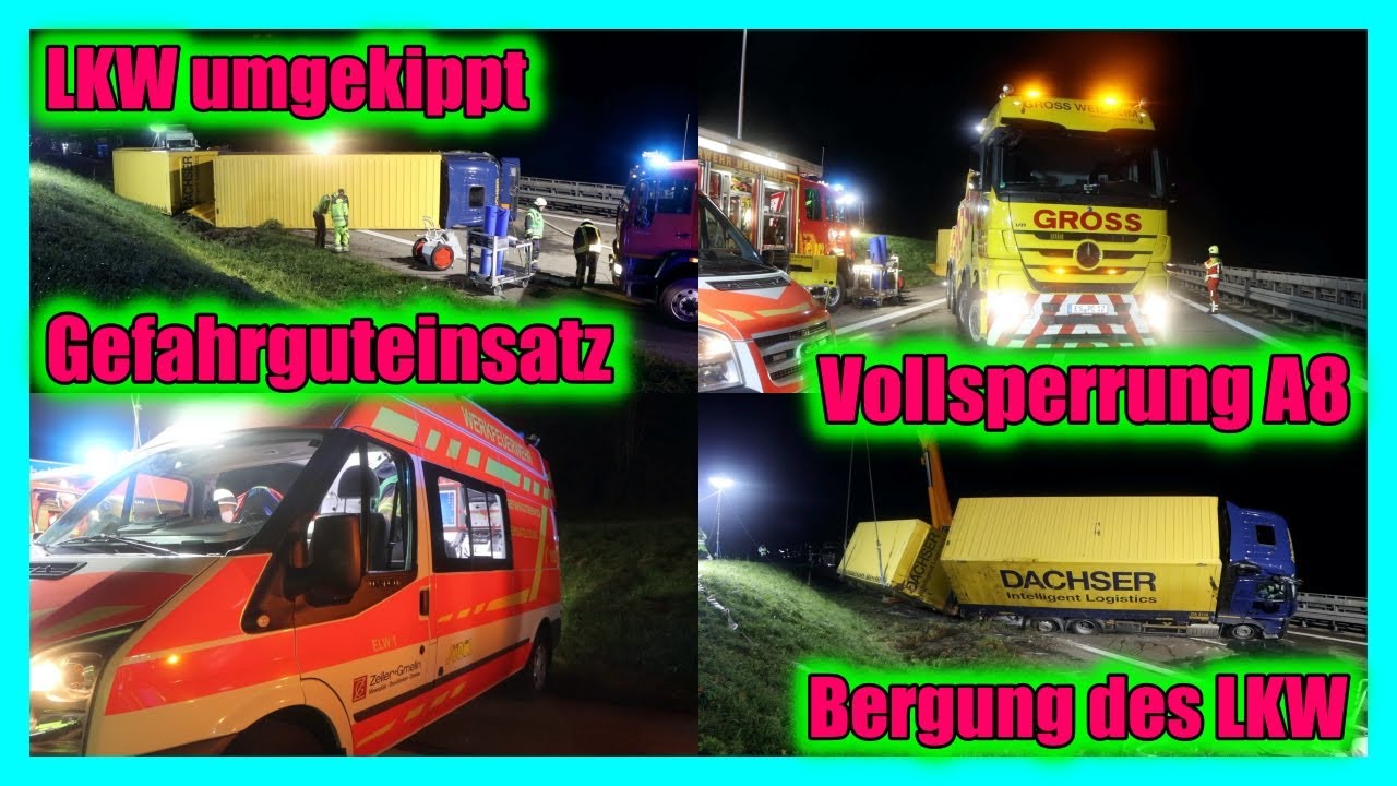 🚨 LKW mit GEFAHRGUT beladen LIEGT QUER auf der BAB 8 bei HOHENSTADT 🚨 🚒 FEUERWEHREN im Einsatz [E