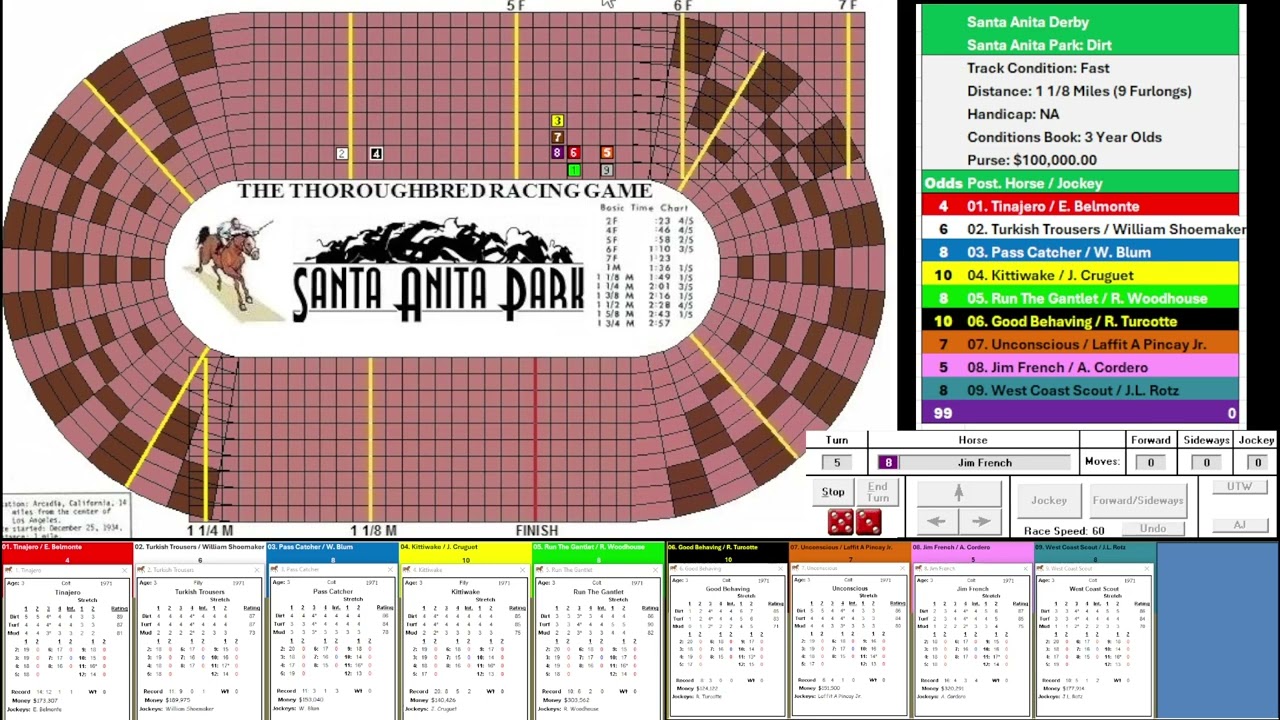 TRG Thoroughbred Horse Racing| PC Cards & Dice | 71 Santa Anita Derby | Trevor Denman! | ASG Games