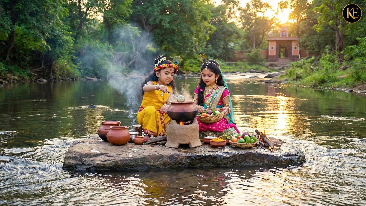 नदी के बीच बाल कान्हा और राधा ने मिलकर बनाया खाना || यशोमती मईया के नंदलाला || Shree Krishan leela