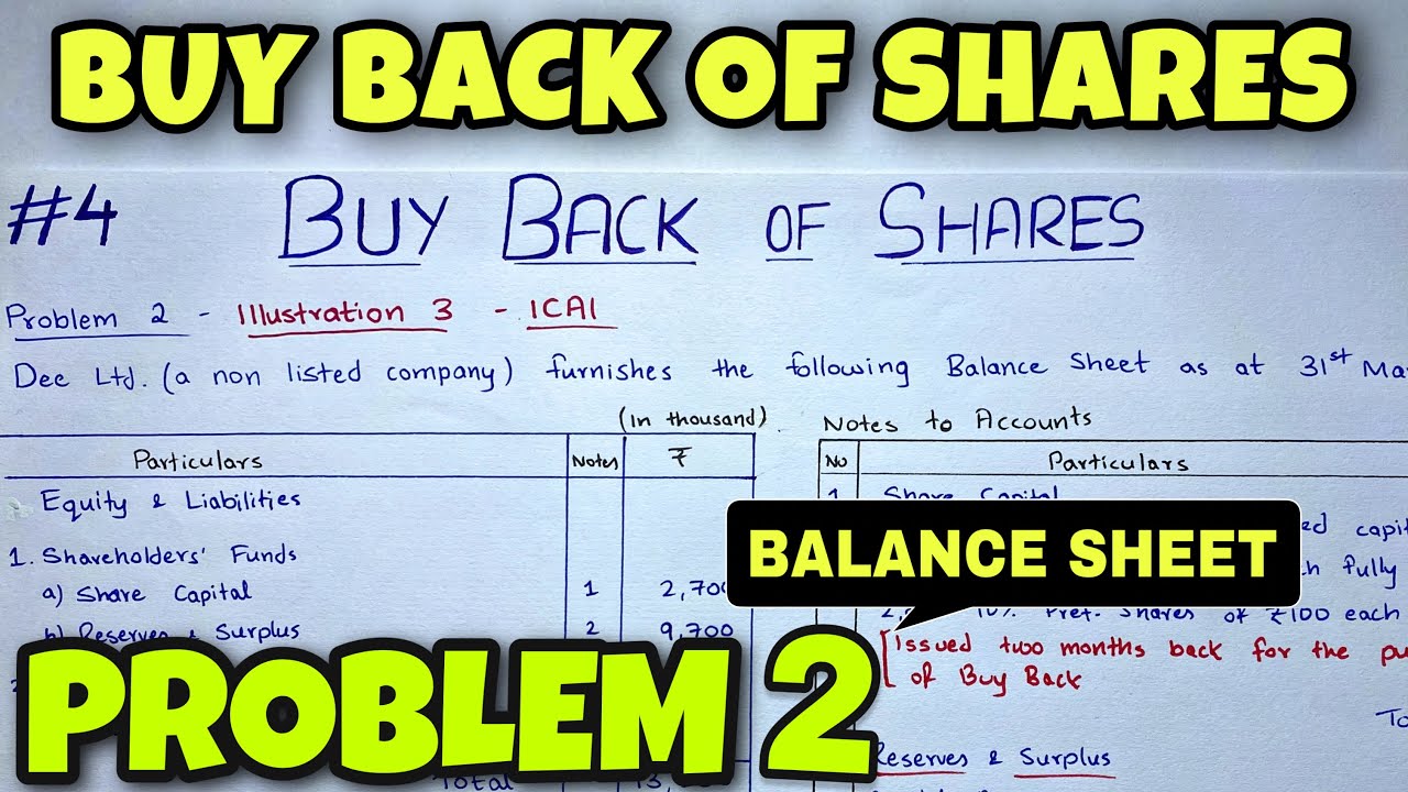 #4 Buy Back of Shares - Problem 2 - With Balance Sheet - By Saheb Academy