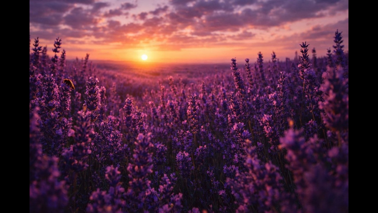 Lavender Field at Sunset, Wind and Crickets Sounds | Relaxing Nature Ambient