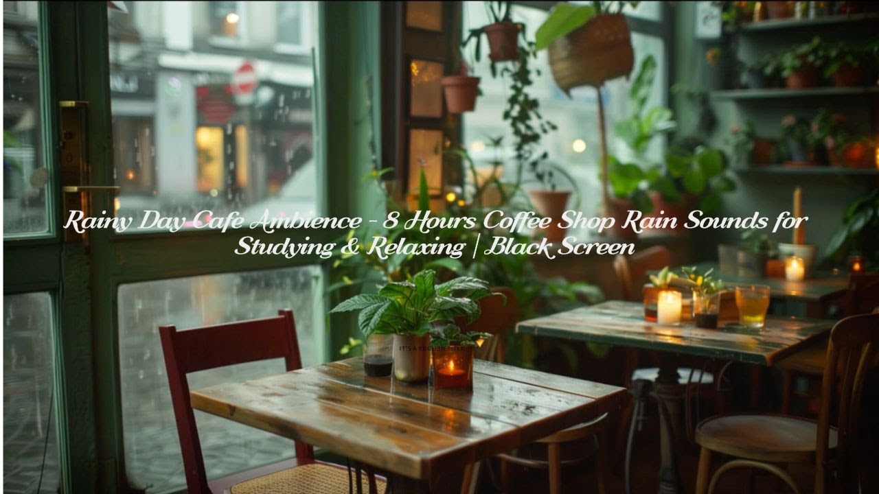 Rainy Day Cafe Ambience - 8 Hours Coffee Shop Rain Sounds for Studying & Relaxing | Black Screen