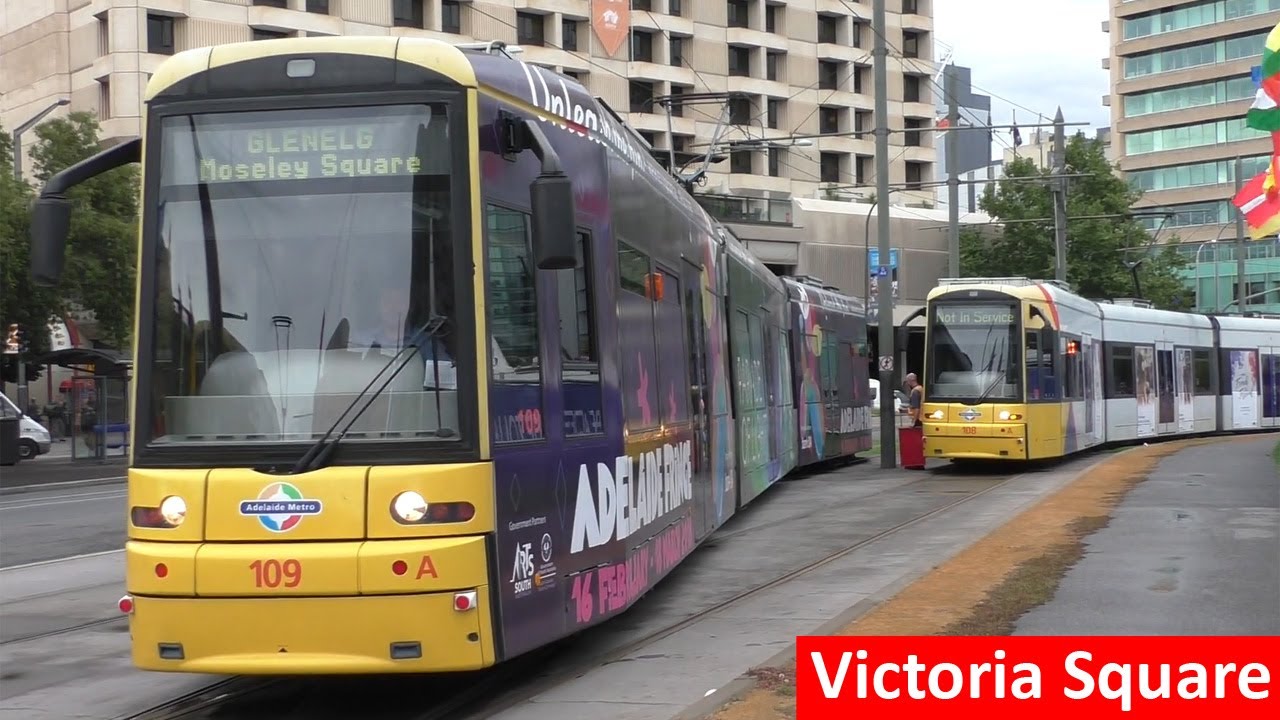 Trams & Buses at Victoria Square - Adelaide Metro