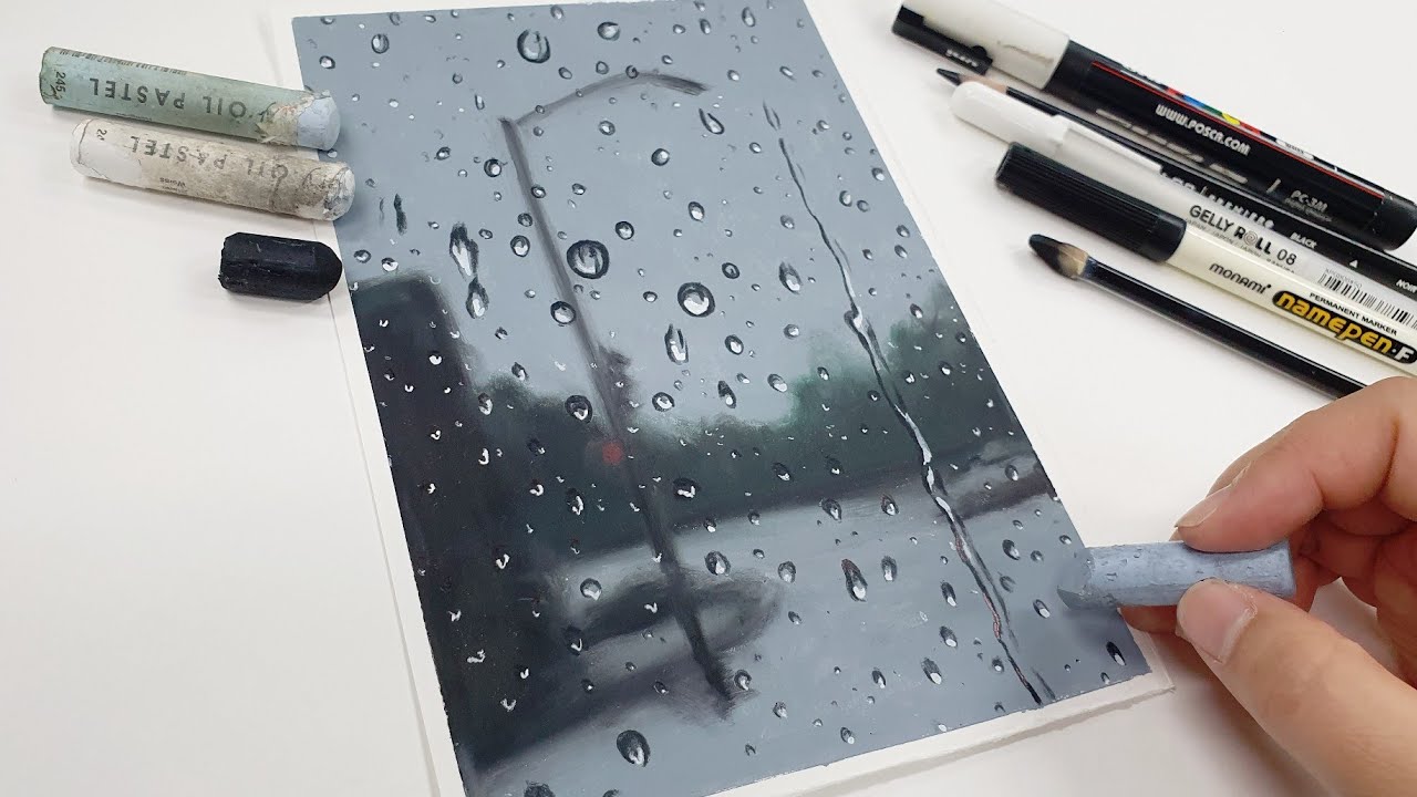 오일파스텔로 비오는날 풍경 그리기, Drawing a Rainy Landscape with an Oil Pastel