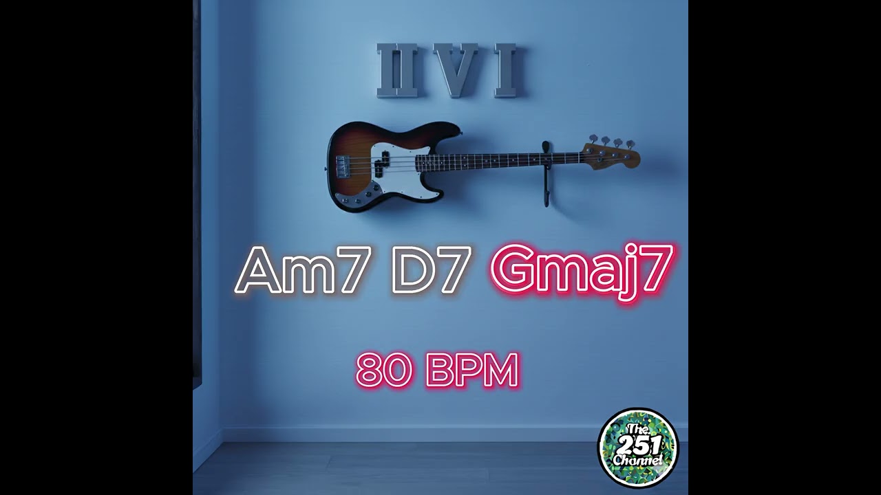 Bass Jam G Major Backing Track - Pop Funk Style 80 BPM (Am7 D7 Gmaj7) II-V-I