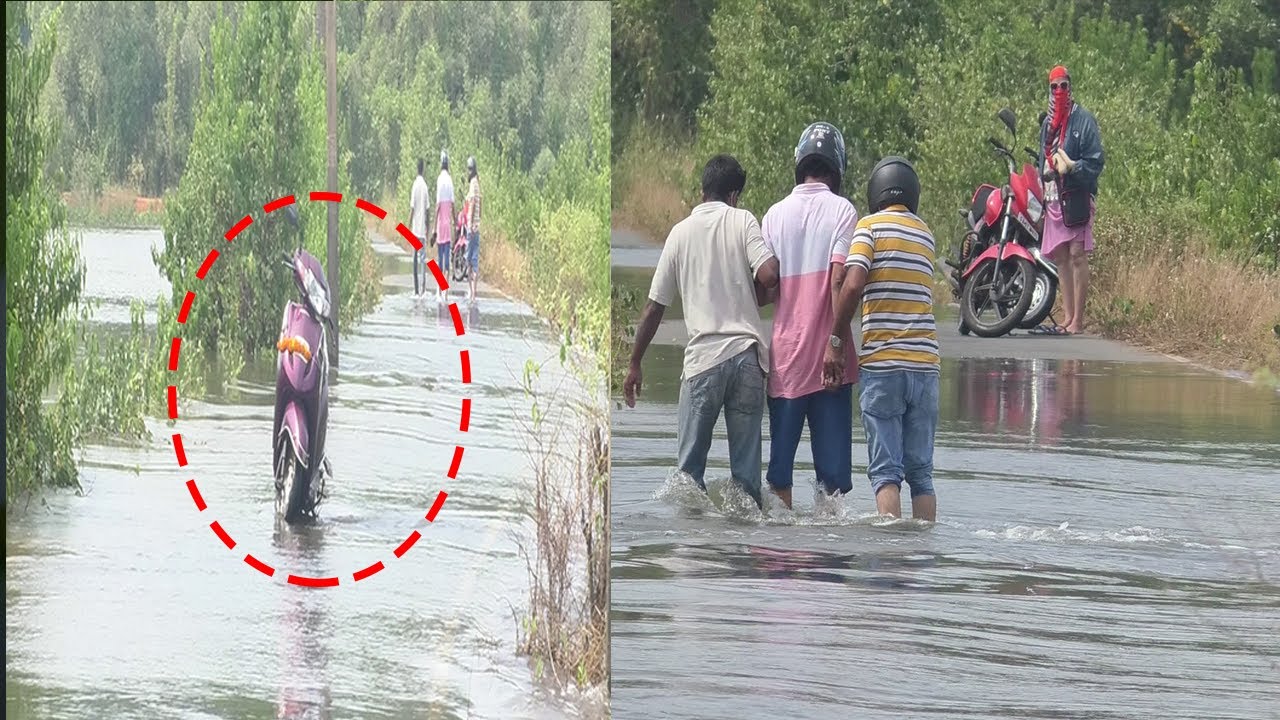 This is dangerous! Chorao goes underwater during high tide. Many scooters washed away!