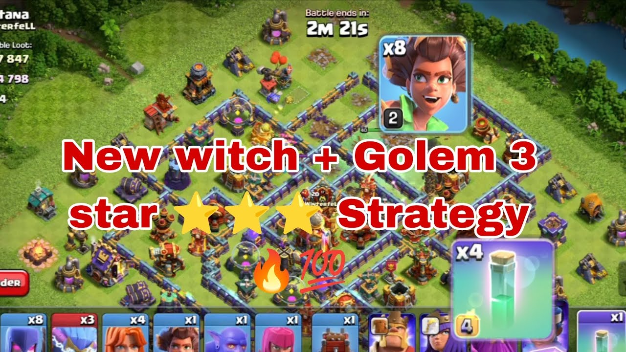 || clash of clan || New witch + Golem 3 STAR ⭐⭐⭐ Strategy 🔥💯