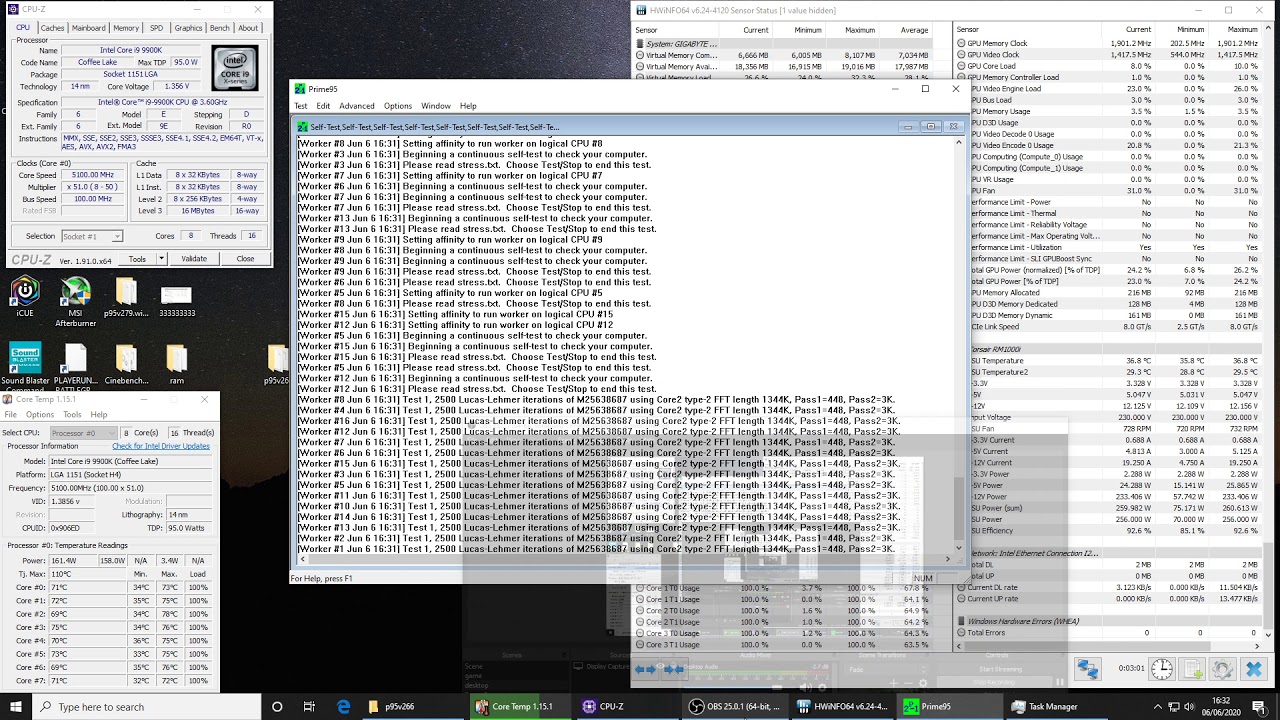 Test1 Overclock I9 9900k 5.1 Ghz, Uncore 4.3