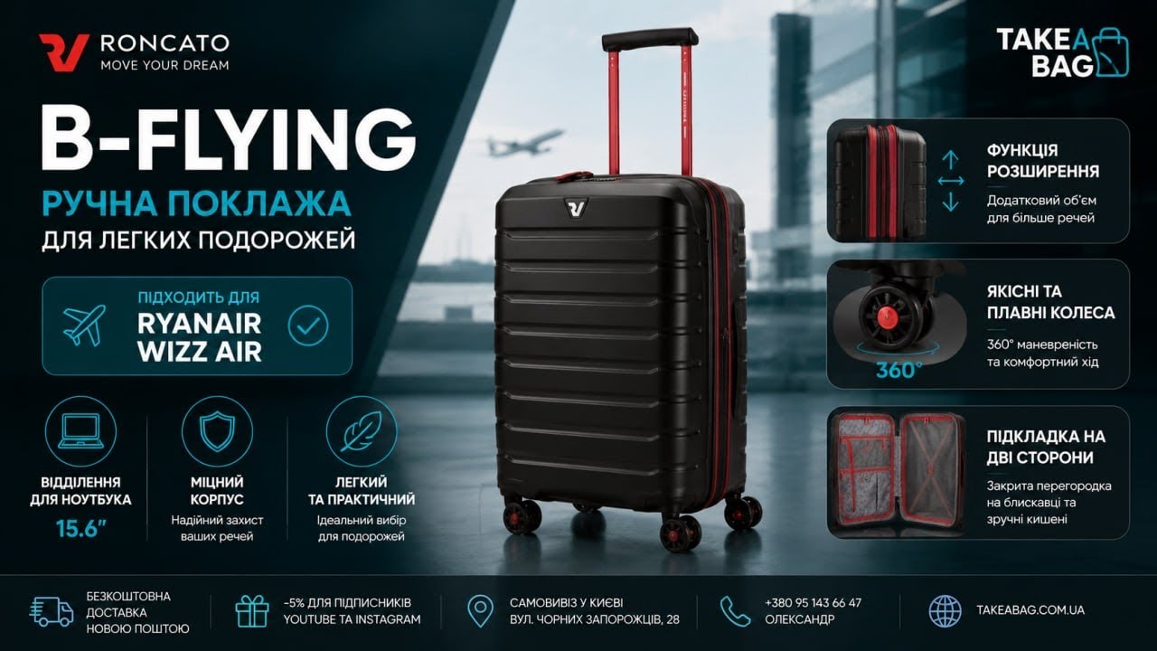 Roncato B-Flying – огляд валізи з розширенням | Легка та стильна валіза з поліпропілену