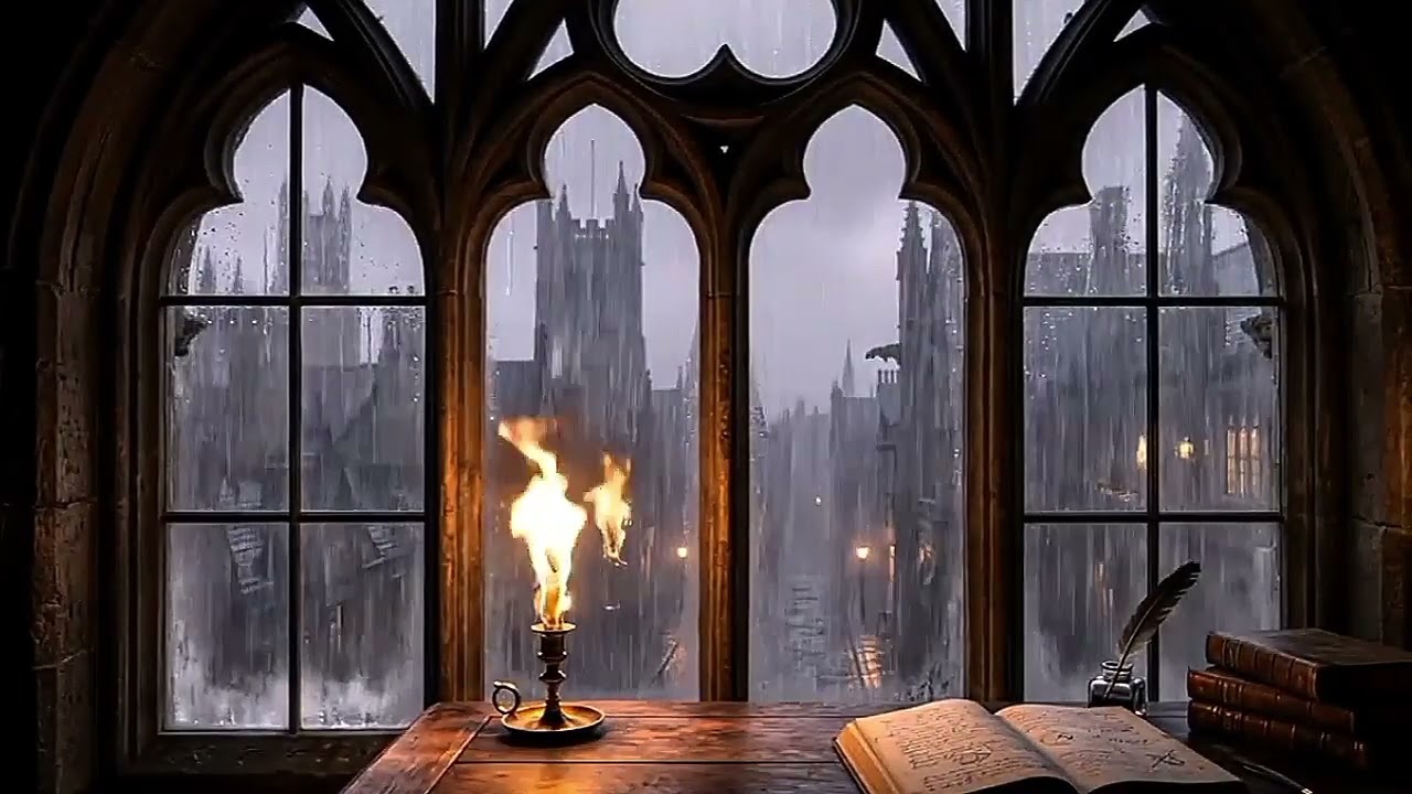 Dark Academia Ambience: Intense Rain on Window for Deep Sleep (1h Visual + 7h Black Screen)