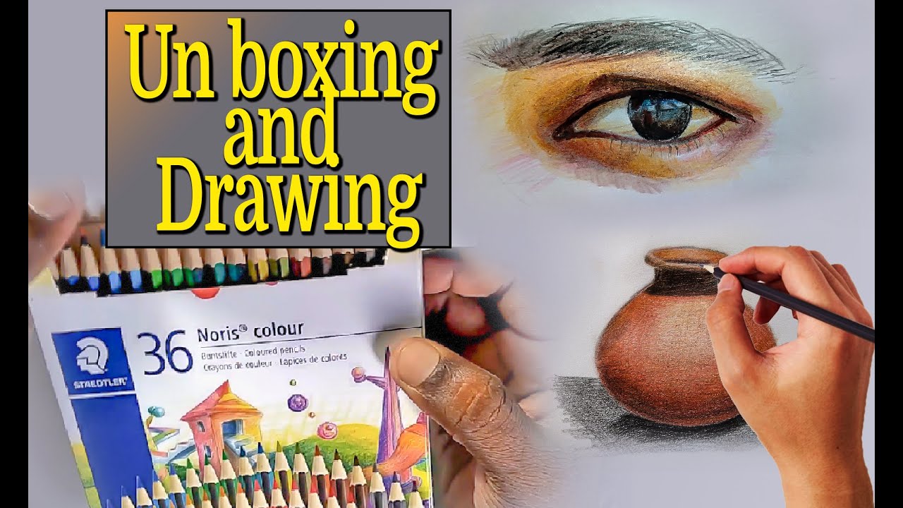 staedtler noris color pencil unboxing and drawing | pot | eye | art class for easy