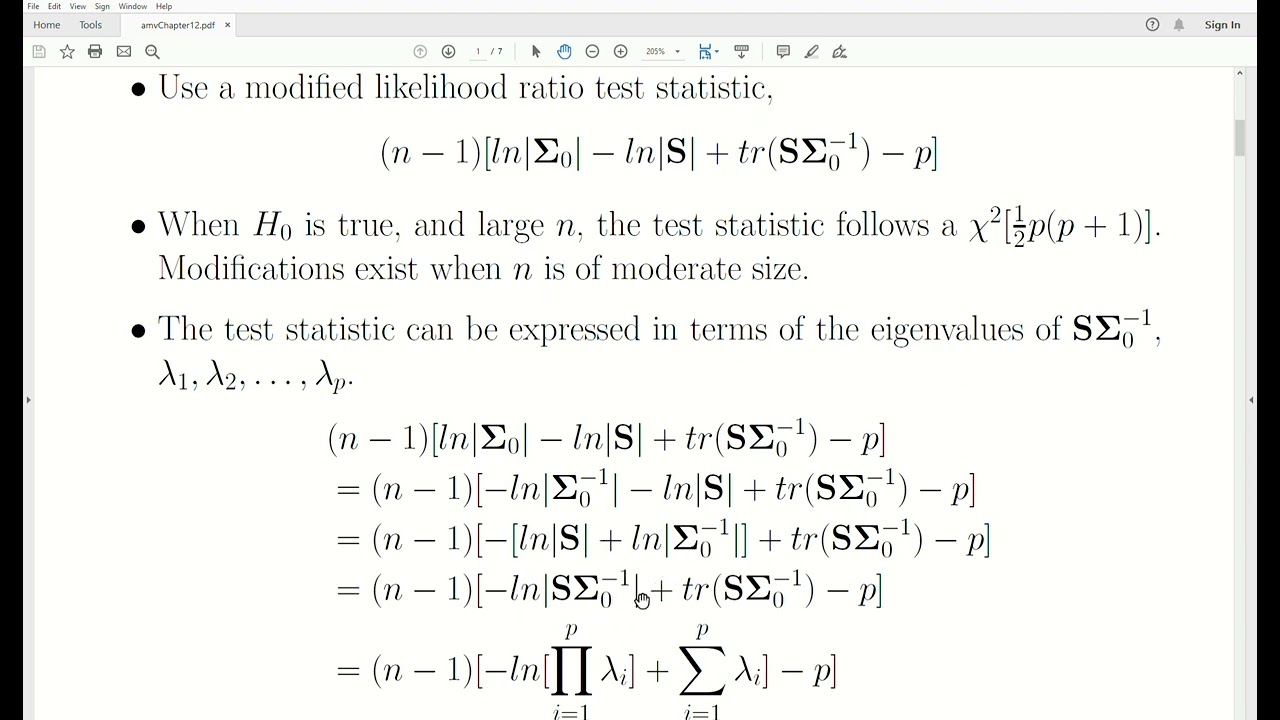 amv58 - One Sample Test for the Population Covariance Matrix