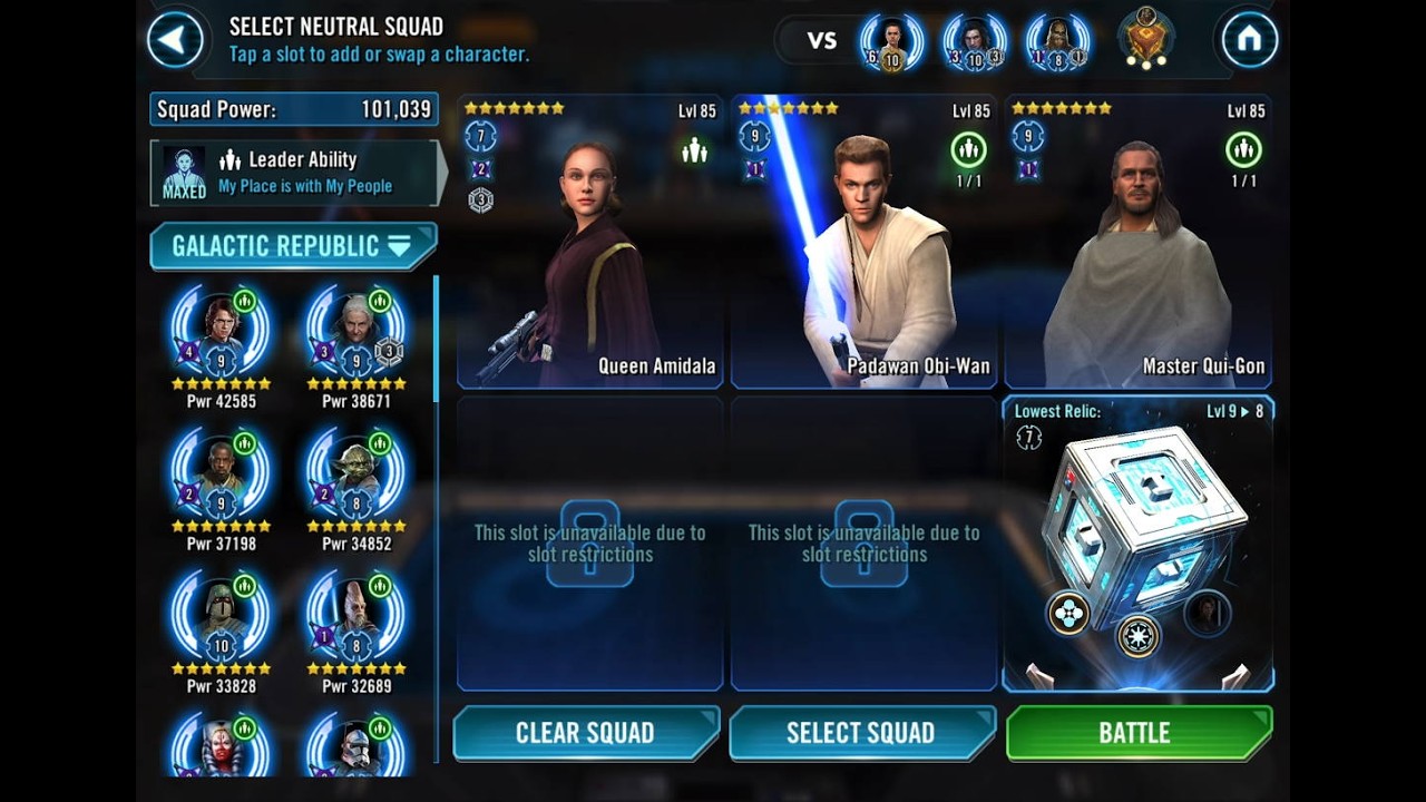 GAC 3v3: Queen Amidala Vs. Rey/Ben/Zaalbar