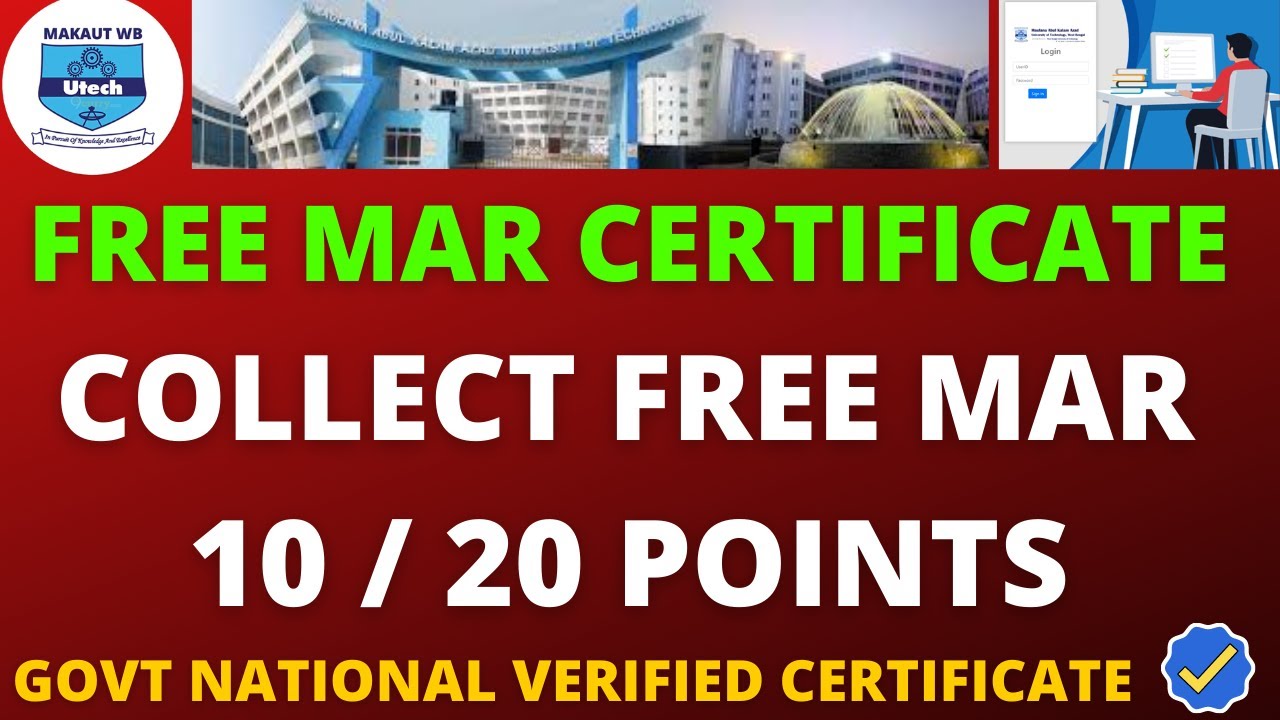 MAKAUT :  Free MAR Certificate  |  Free 10 / 20 MAR Points  |  Free Quiz & Sports Certificate