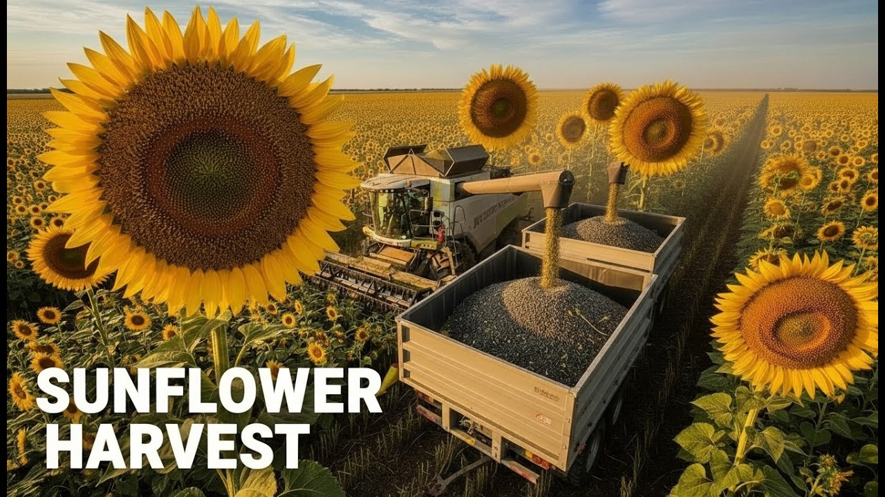 EXTREME Sunflower Harvest: GIANT Harvesters & Massive Oil Refinery | Harvest Motion