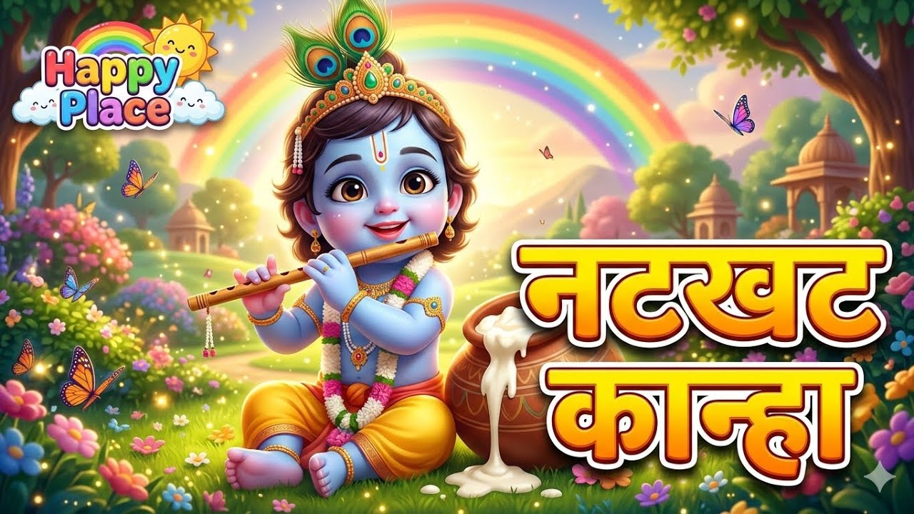 नटखट कान्हा 🦚 | Little Krishna Kids Poem | Hindi Nursery Rhyme | Happy Place