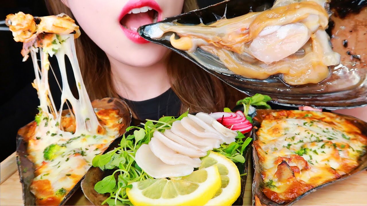 ASMR RAW PEN SHELL + GRILLED PEN SHELL WITH CHEESE 키조개 먹방 EATING SOUNDS MUKBANG