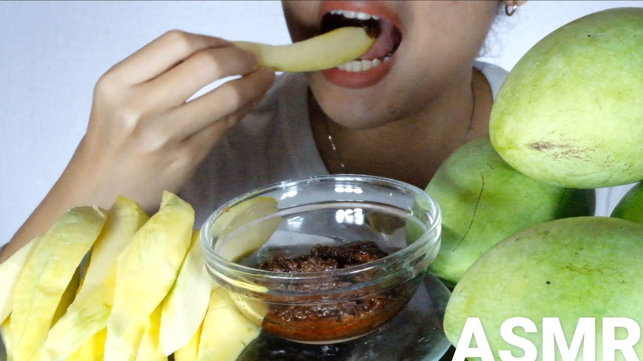ASMR Philippine Green Mango (sour) and Bagoong - Eating Sounds, No Talking | Ynah ASMR