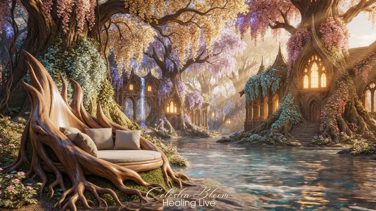 Enchanted Forest Sleep 24/7 🌿✨ | Elven Riverside Ambience (No Talking)