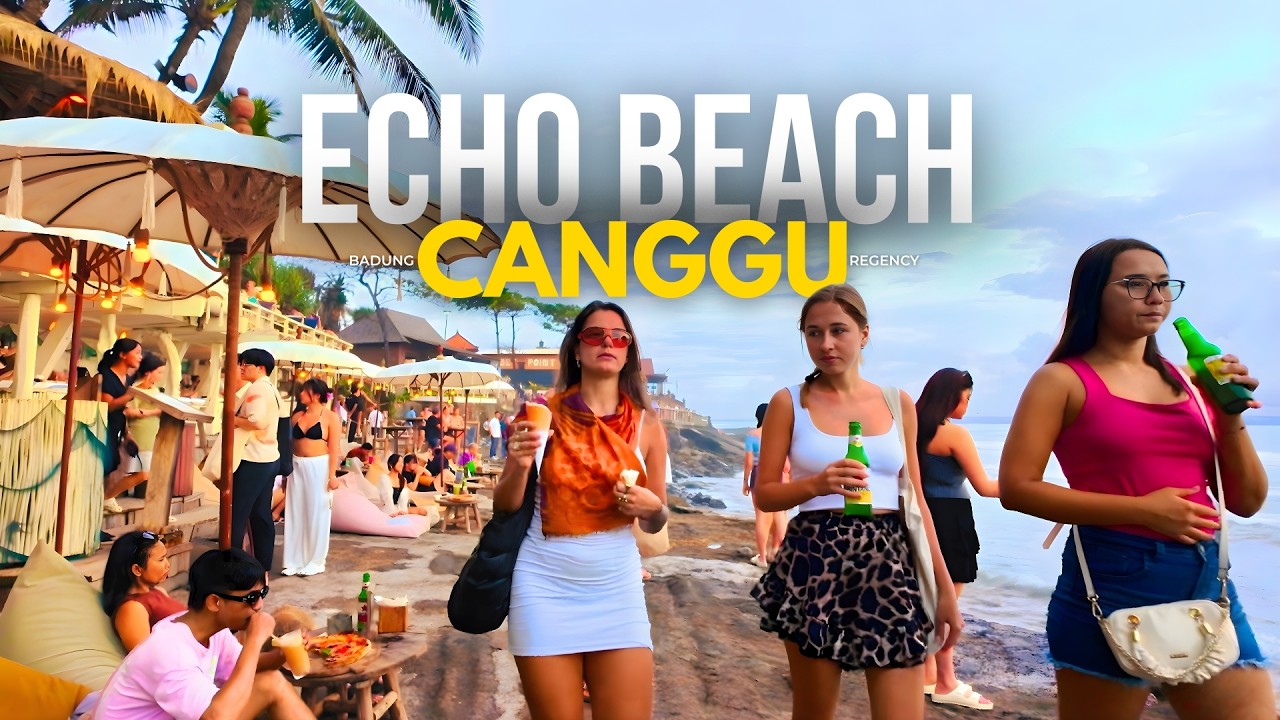 CANGGU • Echo Beachfront Walk: Passing the Vibrant La Brisa Beach Club • INDONESIA 🇮🇩