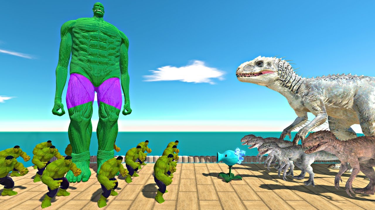 Indominus Rex Castle | Colossal Hulk Team vs Indominus Rex Team - Animal Revolt Battle Simulator