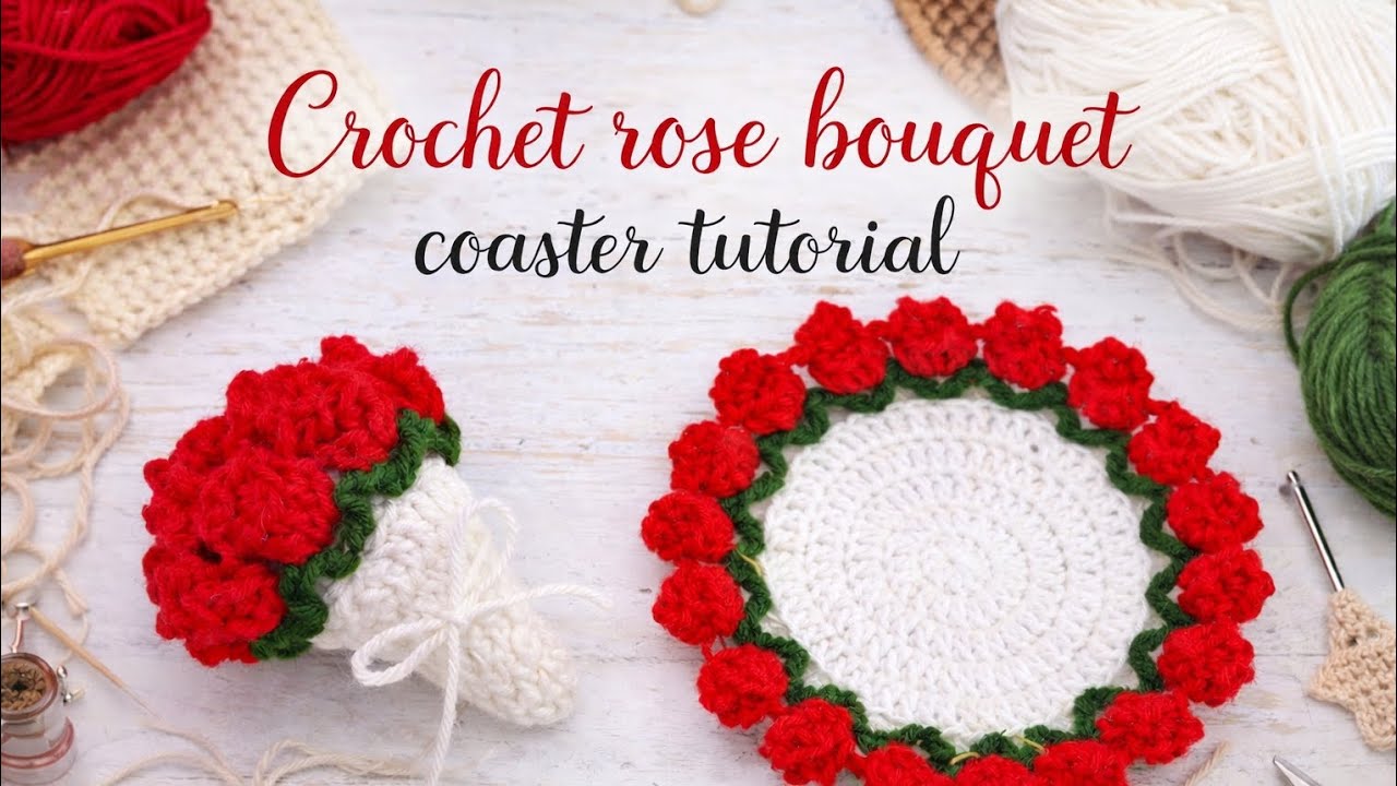 Crochet Rose Bouquet Coaster Tutorial 🌹 | Easy & Elegant Flower Coaster Pattern for Beginners 