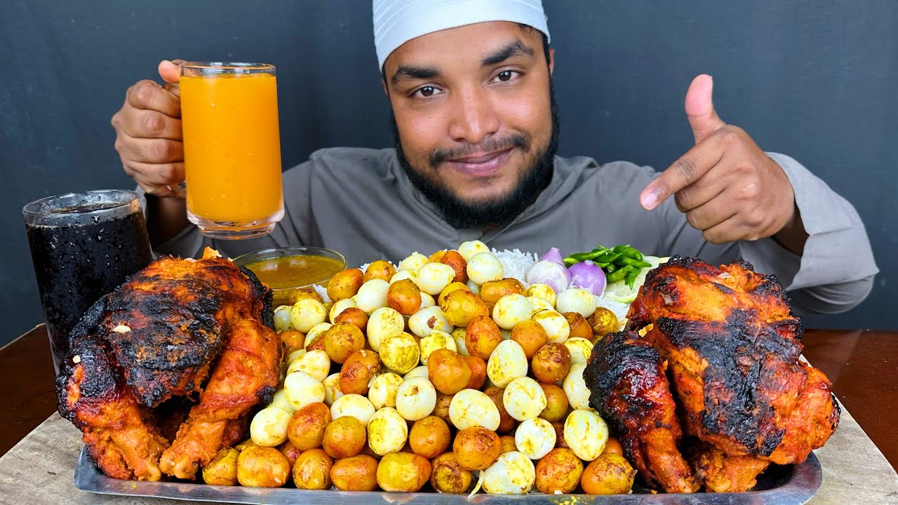 ASMR EATING 200 EGGS AND GRILLED CHICKEN WITH RICE , EATING VIDEOS