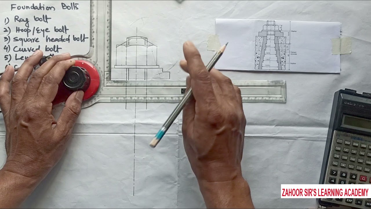 Rag Foundation Bolt || Machine Drawing