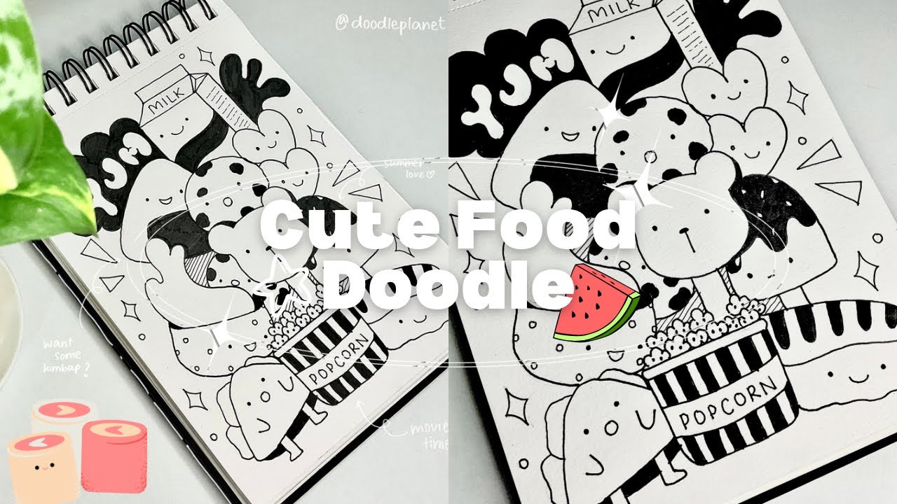 cute kawaii food doodle art for beginners 2023 🍩| part 2 | cute doodle art 🍜🍦