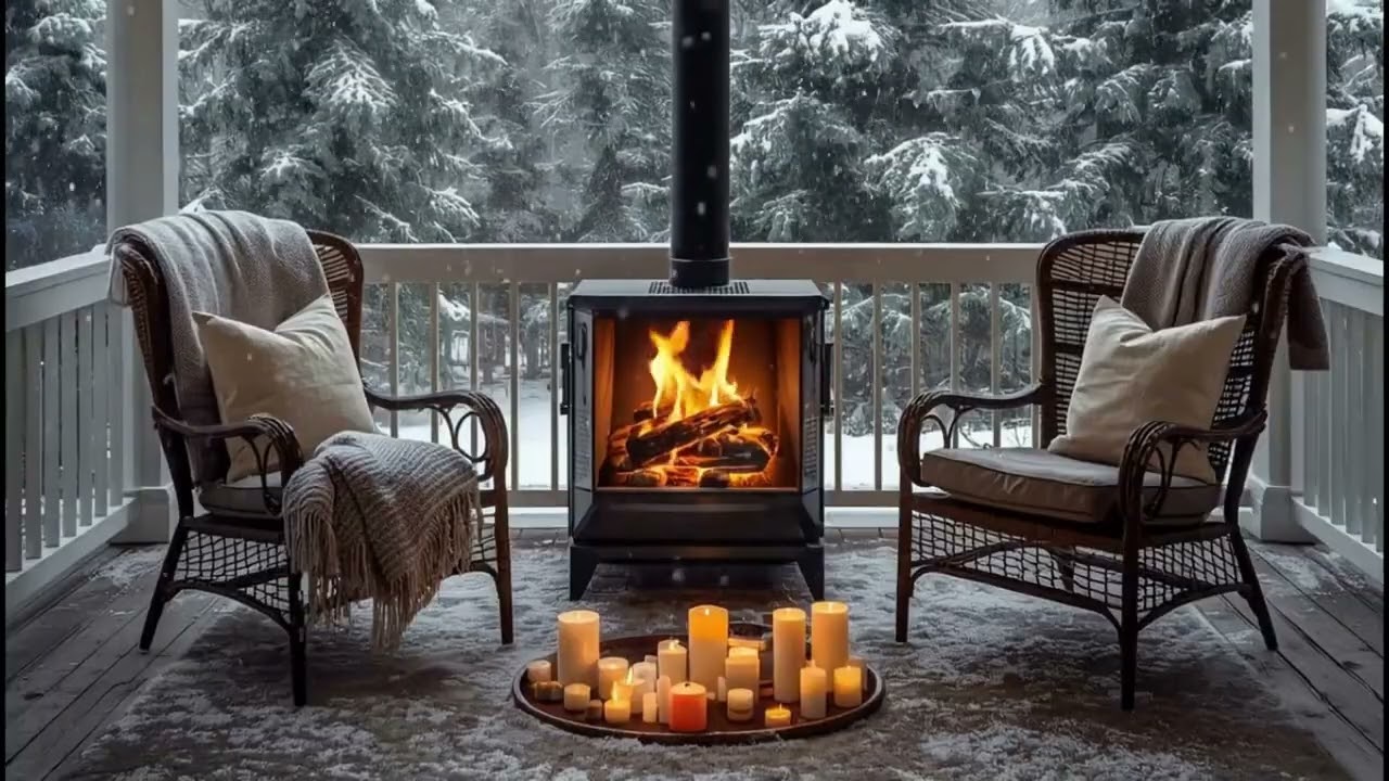 Falling Snow & Fireplace Ambience | Soft Piano Music for Relaxing.