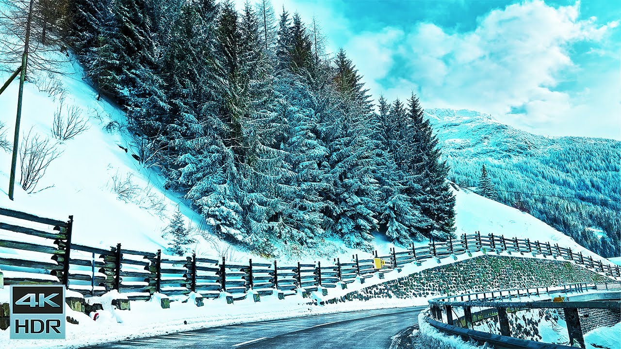 Switzerland 4K Scenic Drive - Winter Snowing Car Driving in the Alps