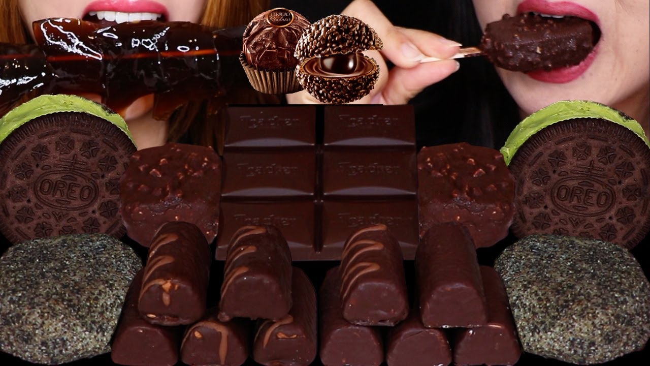 ASMR ONLY DARK CHOCOLATE DESSERTS! MINI DOVE ICE CREAM BAR, DAIFUKU MOCHI, FERRERO, OREO ICE CREAM먹방