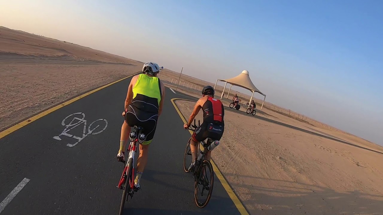 Cycling in the Desert at Al Qudra, Dubai, UAE - September 2019