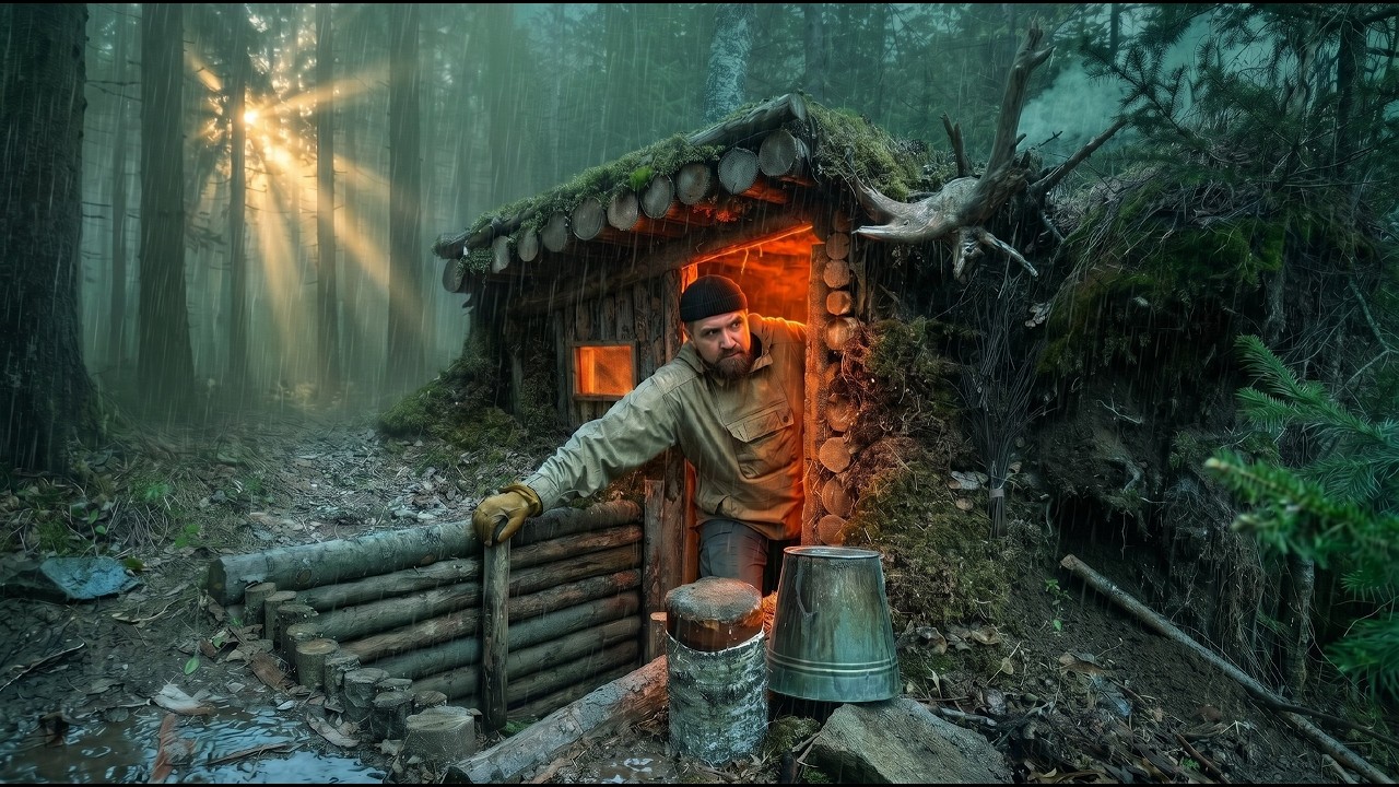 Full Immersion: 24 hours in a Warm Shelter, Dugout. Best Secrets of a Bushcraft Survival Camp.