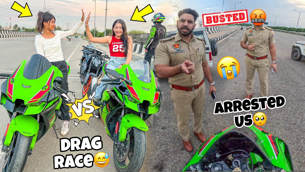 Drag Race B/W two Girls🥵|| Chandigarh police Arrested us😭|| Inn ladkiyon Nai yee kya kr diya😱
